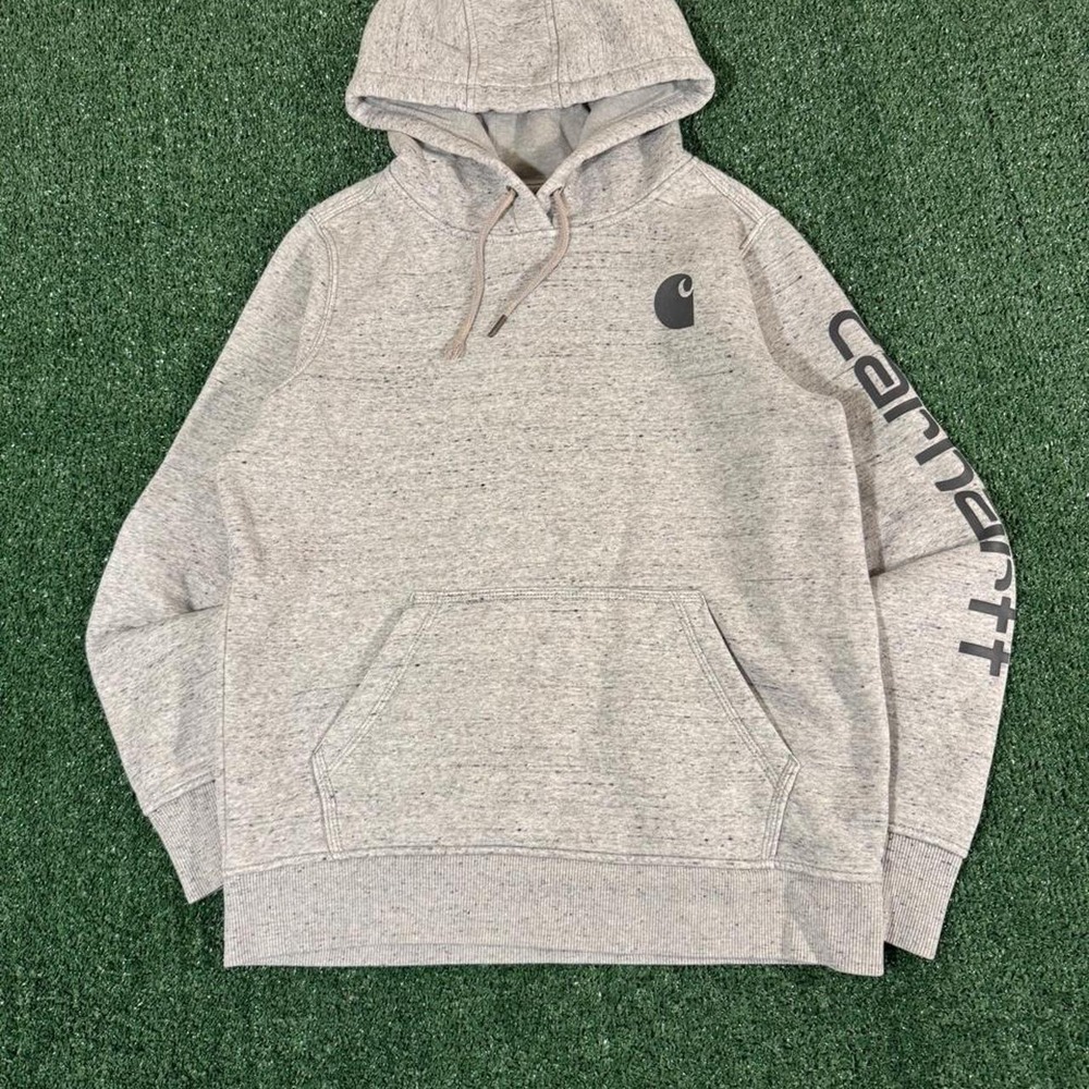 Carhartt Relaxed Fit Hoodie Gray Logo Sleeve Graphic Youth M 0328